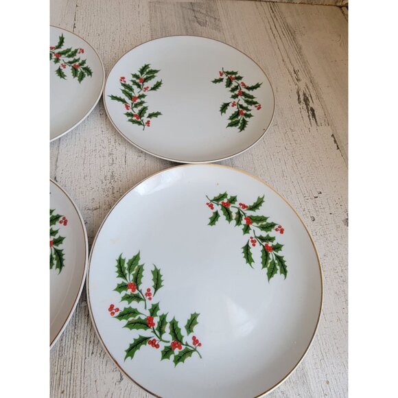 Vintage holiday leaf mistletoe white Japan plate set‎ xmas - Picture 5 of 10